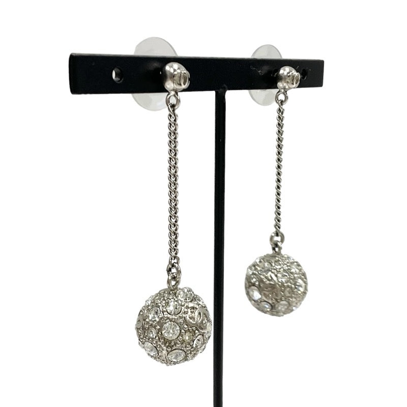 Chanel Earrings Silver Coco Mark Ball Chain Rhinestone