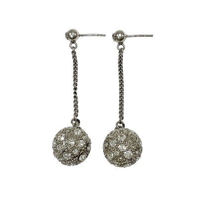 Chanel Earrings Silver Coco Mark Ball Chain Rhinestone