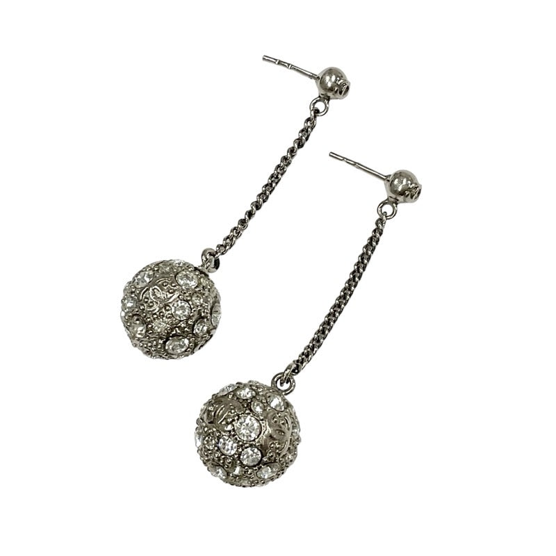 Chanel Earrings Silver Coco Mark Ball Chain Rhinestone