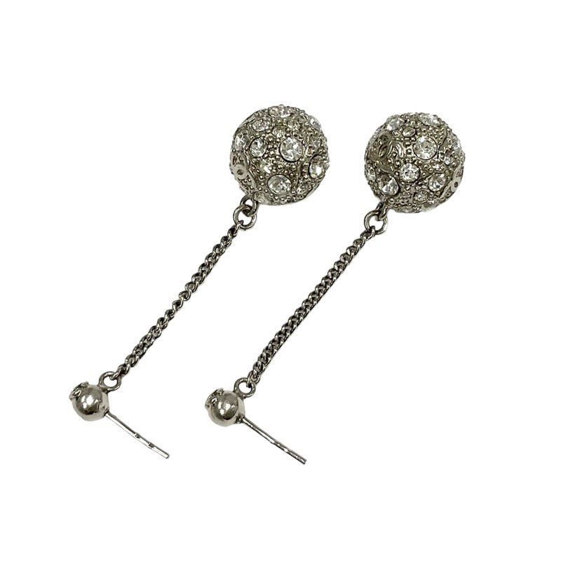 Chanel Earrings Silver Coco Mark Ball Chain Rhinestone