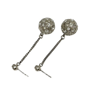 Chanel Earrings Silver Coco Mark Ball Chain Rhinestone