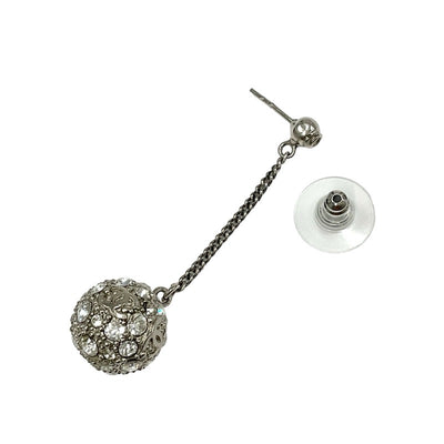 Chanel Earrings Silver Coco Mark Ball Chain Rhinestone