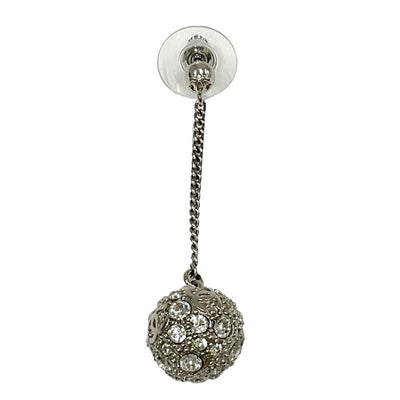 Chanel Earrings Silver Coco Mark Ball Chain Rhinestone