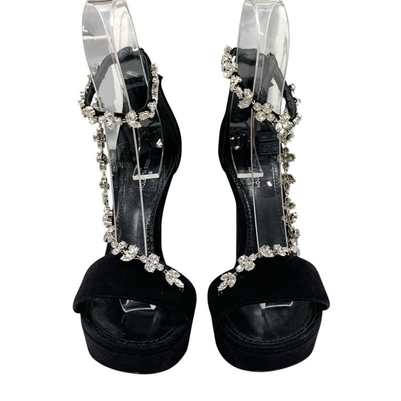 ルイヴィトン LOUIS VUITTON サンダル 靴 シューズ スエード ブラック 黒 シルバー ビジュー ロゴ