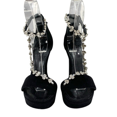 ルイヴィトン LOUIS VUITTON サンダル 靴 シューズ スエード ブラック 黒 シルバー ビジュー ロゴ