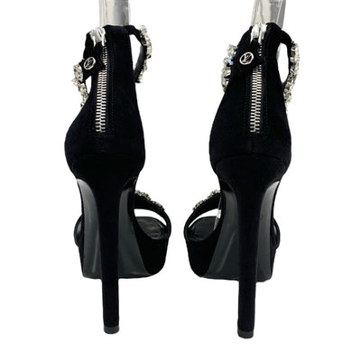 ルイヴィトン LOUIS VUITTON サンダル 靴 シューズ スエード ブラック 黒 シルバー ビジュー ロゴ