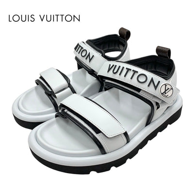 ルイヴィトン LOUIS VUITTON プールピローライン サンダル 靴 シューズ レザー ホワイト ブラック 白 未使用 スポーツサンダル ロゴ ベルクロ