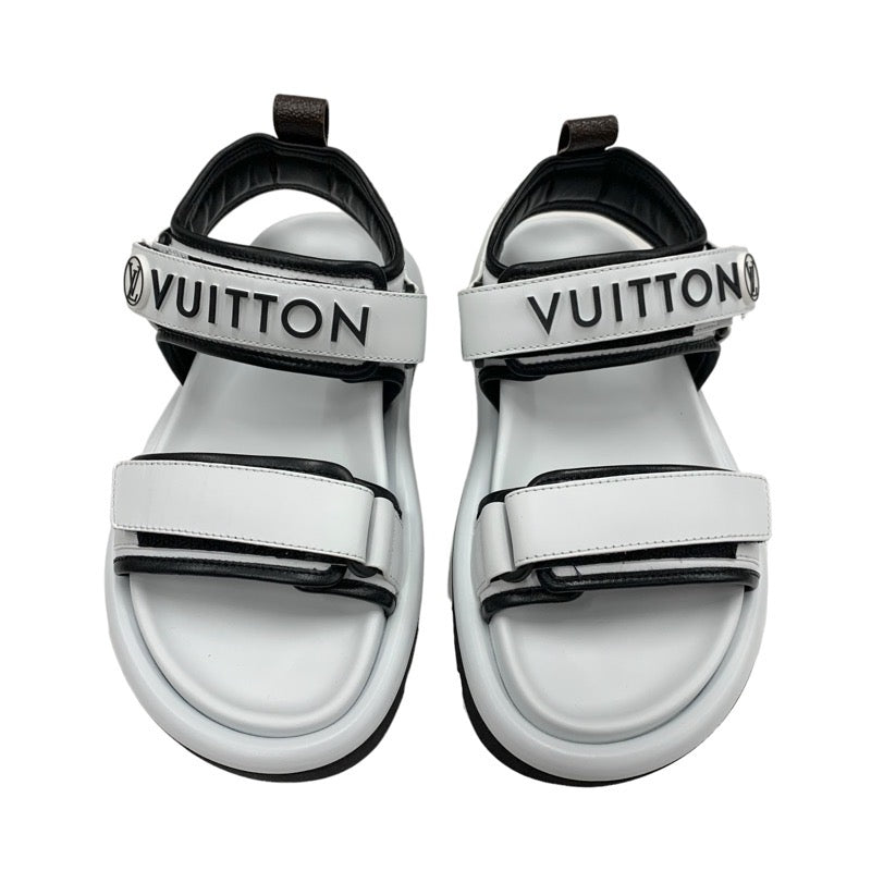 ルイヴィトン LOUIS VUITTON プールピローライン サンダル 靴 シューズ レザー ホワイト ブラック 白 未使用 スポーツサンダル ロゴ ベルクロ