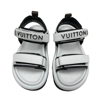 ルイヴィトン LOUIS VUITTON プールピローライン サンダル 靴 シューズ レザー ホワイト ブラック 白 未使用 スポーツサンダル ロゴ ベルクロ