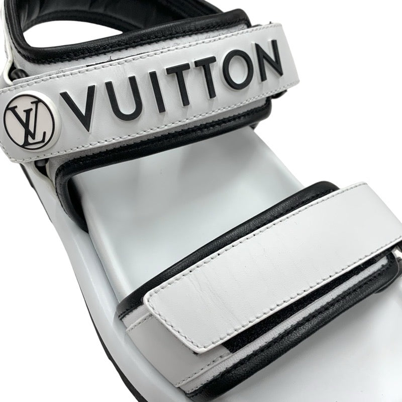 ルイヴィトン LOUIS VUITTON プールピローライン サンダル 靴 シューズ レザー ホワイト ブラック 白 未使用 スポーツサンダル ロゴ ベルクロ
