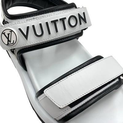 ルイヴィトン LOUIS VUITTON プールピローライン サンダル 靴 シューズ レザー ホワイト ブラック 白 未使用 スポーツサンダル ロゴ ベルクロ