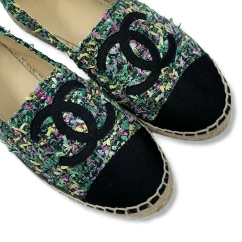 シャネル CHANEL フラットシューズ 靴 シューズ ファブリック マルチカラー ココマーク エスパドリーユ