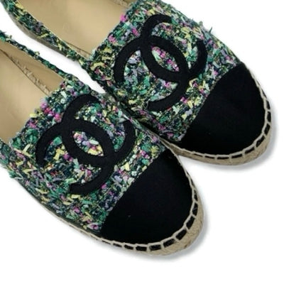 シャネル CHANEL フラットシューズ 靴 シューズ ファブリック マルチカラー ココマーク エスパドリーユ