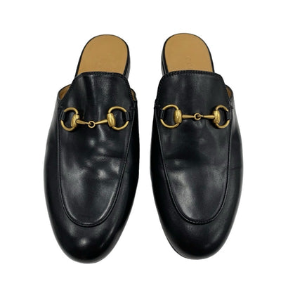 グッチ GUCCI プリンスタウン フラットシューズ 靴 シューズ レザー ブラック 黒 ゴールド スリッパサンダル ミュール ホースビット
