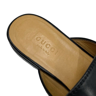 グッチ GUCCI プリンスタウン フラットシューズ 靴 シューズ レザー ブラック 黒 ゴールド スリッパサンダル ミュール ホースビット