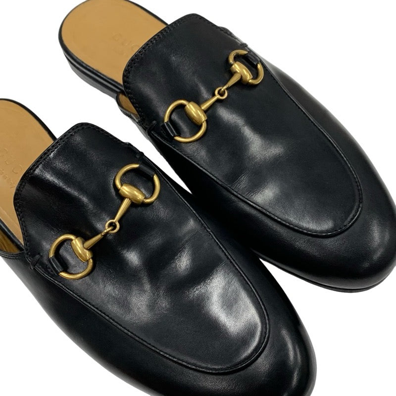 グッチ GUCCI プリンスタウン フラットシューズ 靴 シューズ レザー ブラック 黒 ゴールド スリッパサンダル ミュール ホースビット