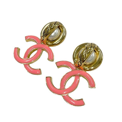 Chanel Earrings Gold Pink Coco Mark