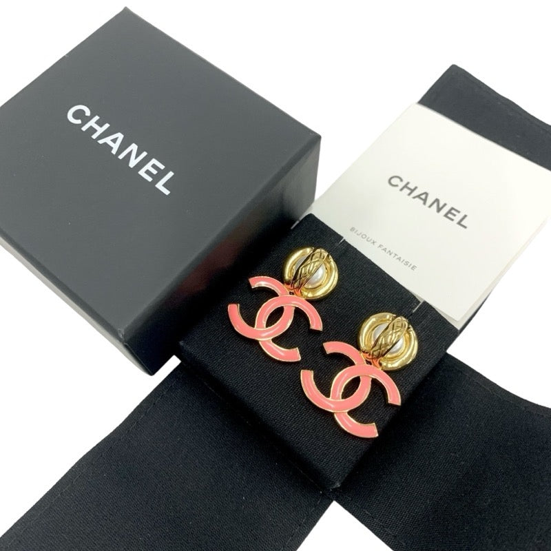 Chanel Earrings Gold Pink Coco Mark