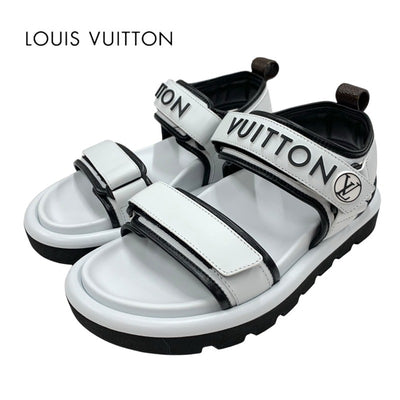 ルイヴィトン LOUIS VUITTON プールピローライン サンダル 靴 シューズ レザー ホワイト ブラック 白 未使用 スポーツサンダル ロゴ