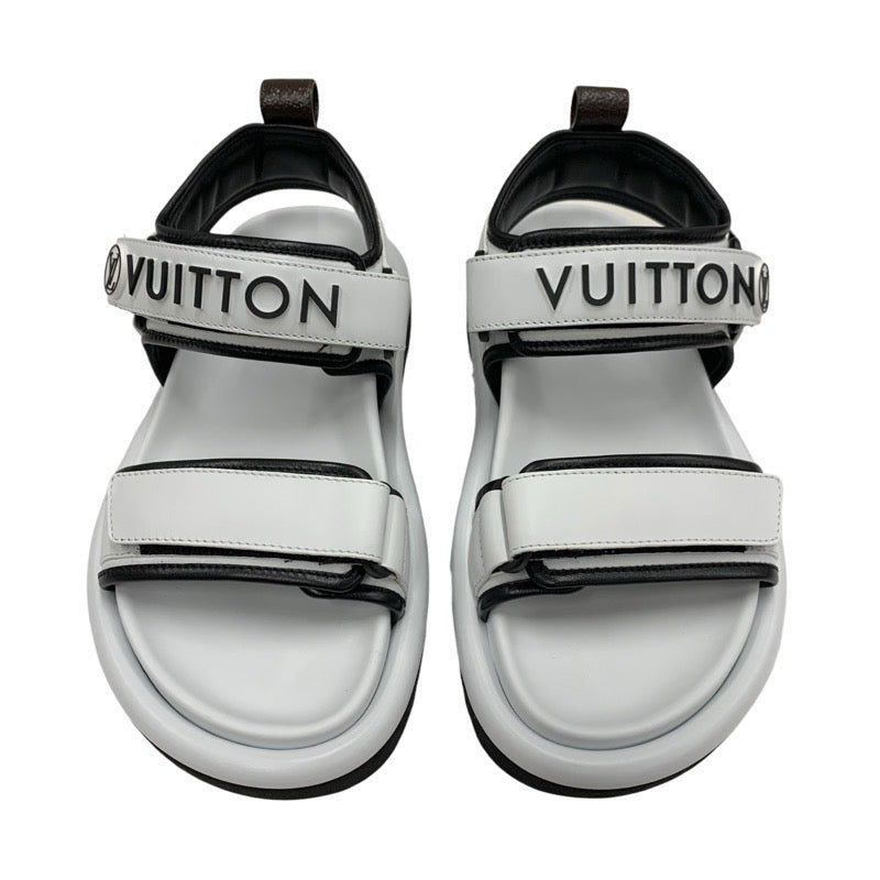 ルイヴィトン LOUIS VUITTON プールピローライン サンダル 靴 シューズ レザー ホワイト ブラック 白 未使用 スポーツサンダル ロゴ
