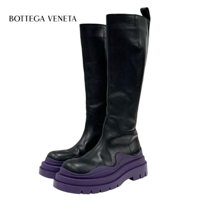 Bottegaveneta Tires Boots Long Boots Shoes Leather Black Purple