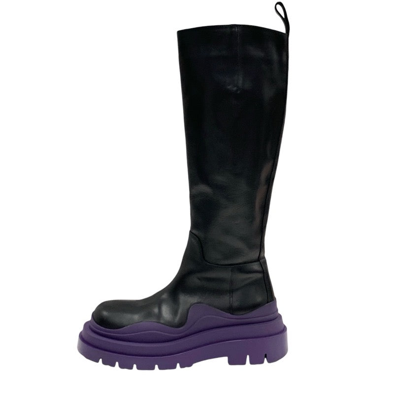 Bottegaveneta Tires Boots Long Boots Shoes Leather Black Purple