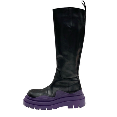Bottegaveneta Tires Boots Long Boots Shoes Leather Black Purple