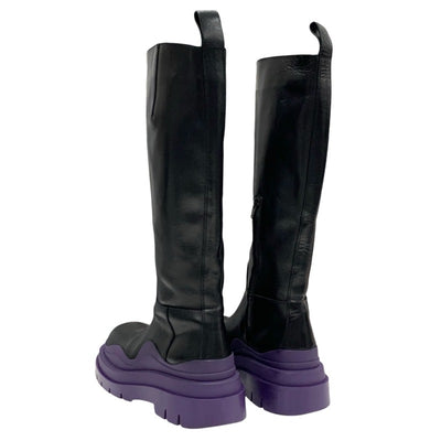 Bottegaveneta Tires Boots Long Boots Shoes Leather Black Purple
