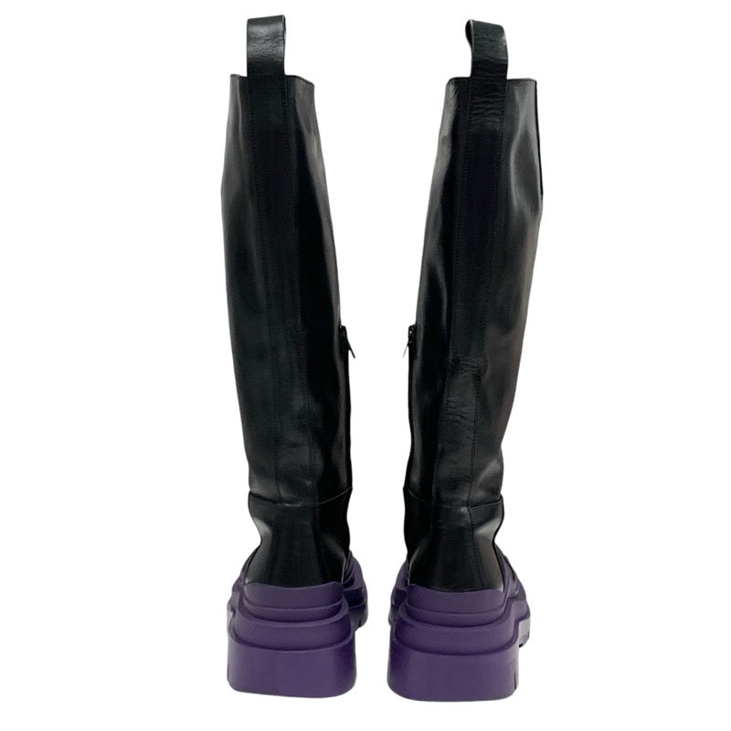 Bottegaveneta Tires Boots Long Boots Shoes Leather Black Purple