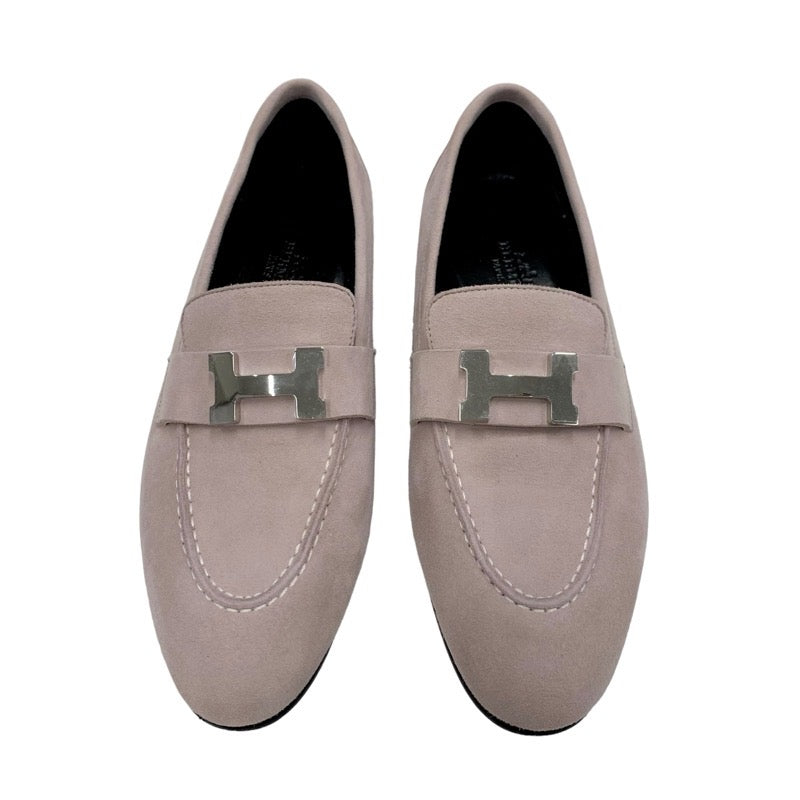 Hermes Paris loafers leather shoes shoes suede pink silver moccasins flat shoes H hardware