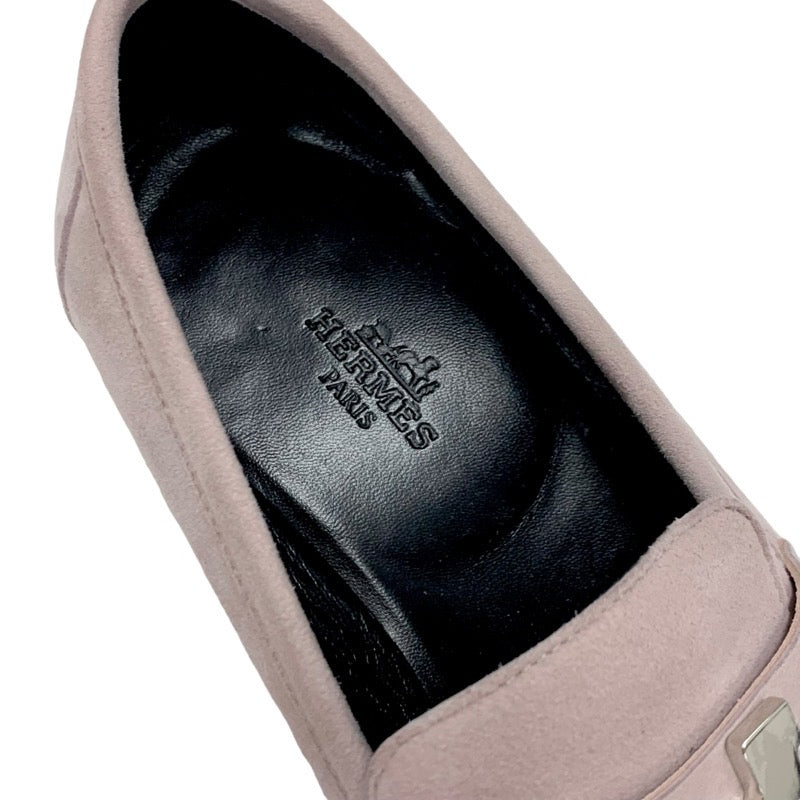 Hermes Paris loafers leather shoes shoes suede pink silver moccasins flat shoes H hardware