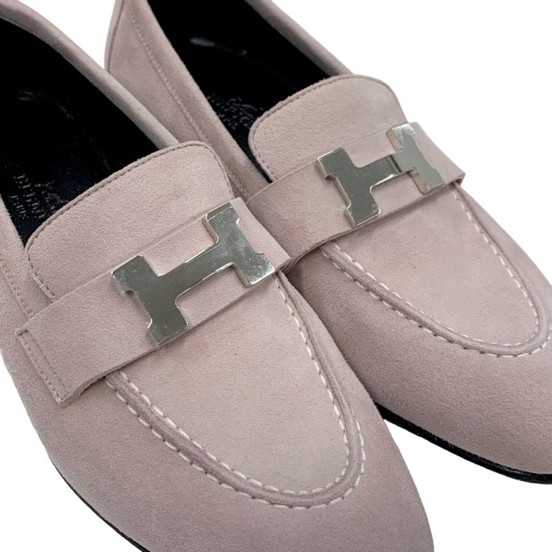 Hermes Paris loafers leather shoes shoes suede pink silver moccasins flat shoes H hardware