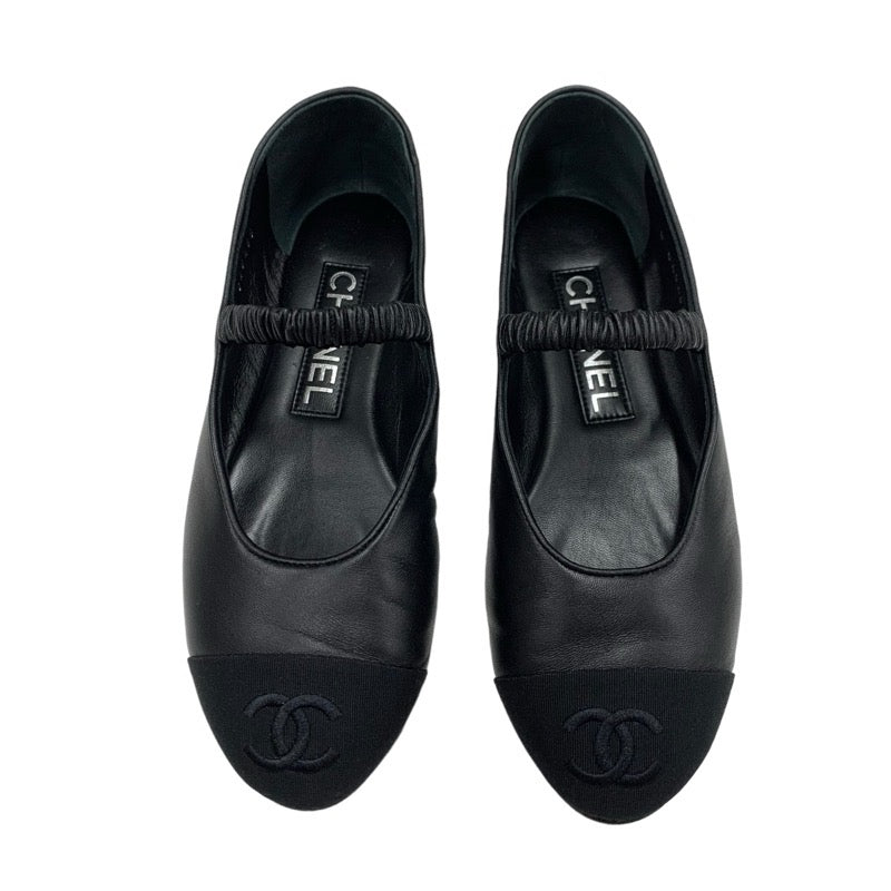 Chanel Flat Shoes, Leather Fabric, Black, Mary Jane, Coco Mark, Ballet Shoes