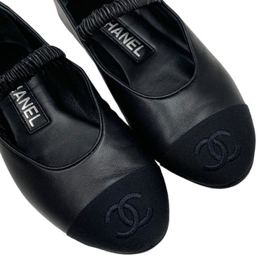 Chanel Flat Shoes, Leather Fabric, Black, Mary Jane, Coco Mark, Ballet Shoes