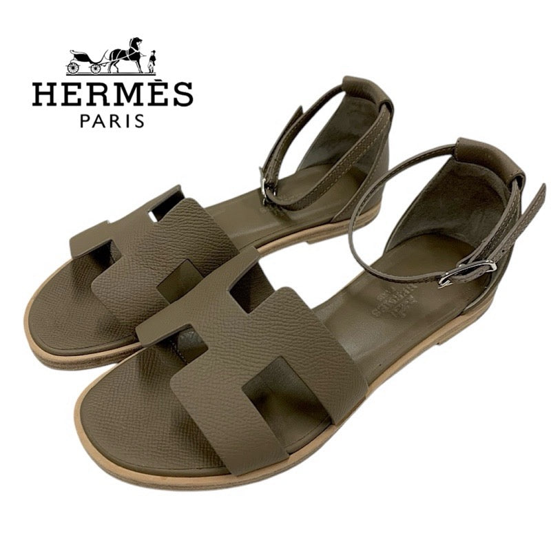 エルメス HERMES サントリーニ サンダル 靴 シューズ レザー ブラウン フラットサンダル　エトゥープ