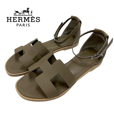エルメス HERMES サントリーニ サンダル 靴 シューズ レザー ブラウン フラットサンダル　エトゥープ