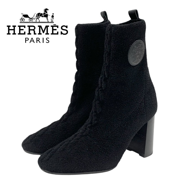 Hermes Jenna Boots, Short Boots, Shoes, Chenille Leather, Black, Black, Socks, Ex Libris, Knit