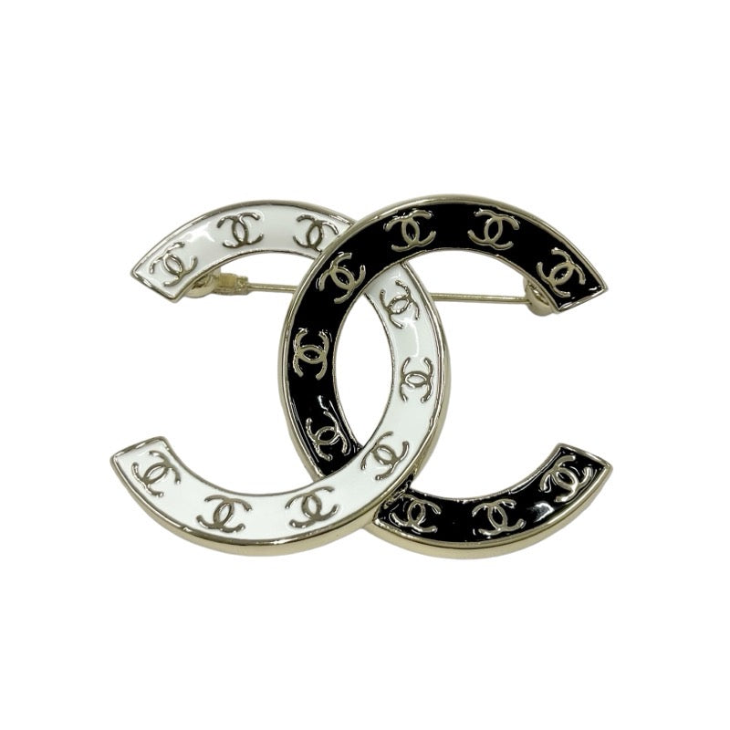 シャネル CHANEL ブローチ コサージュ ブラック ホワイト ゴールド ココマーク ロゴ バイカラー