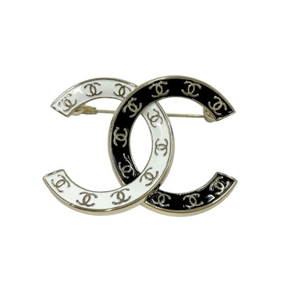 シャネル CHANEL ブローチ コサージュ ブラック ホワイト ゴールド ココマーク ロゴ バイカラー