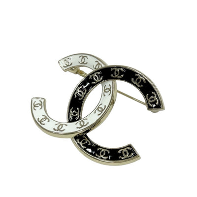 シャネル CHANEL ブローチ コサージュ ブラック ホワイト ゴールド ココマーク ロゴ バイカラー
