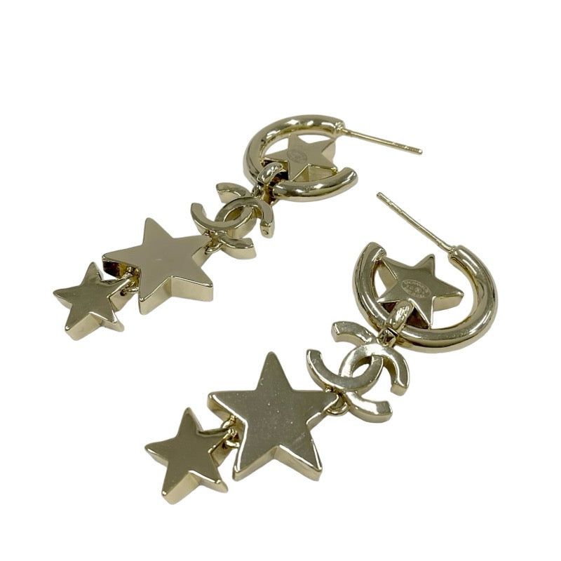 Chanel Earrings, Gold Hoop Earrings, Coco Mark, Rhinestone, Star, Star