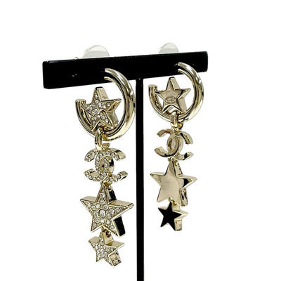 Chanel Earrings, Gold Hoop Earrings, Coco Mark, Rhinestone, Star, Star