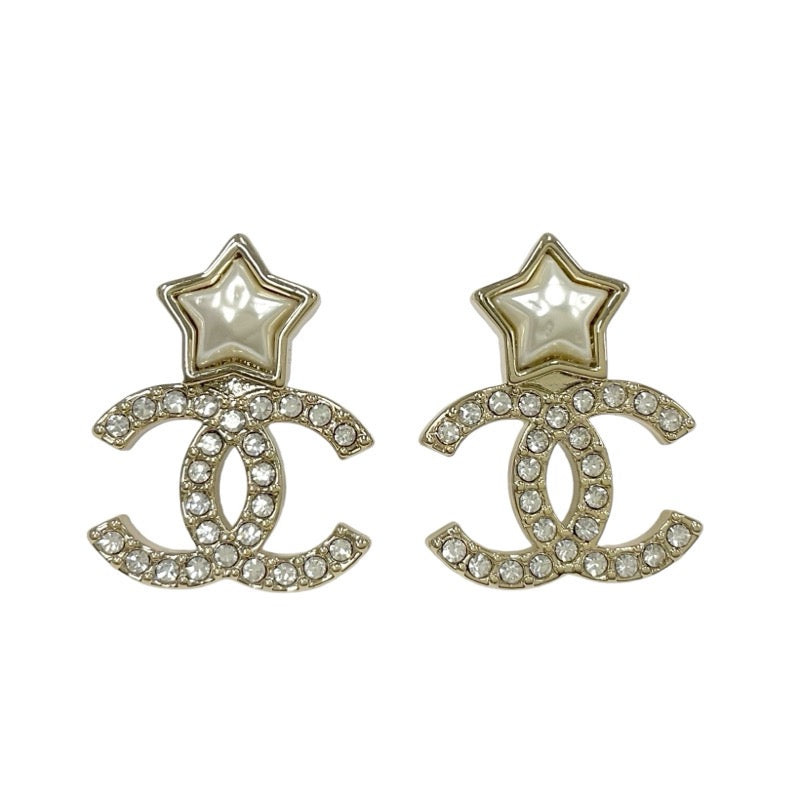 Chanel Earrings Gold Coco Mark Rhinestone Star