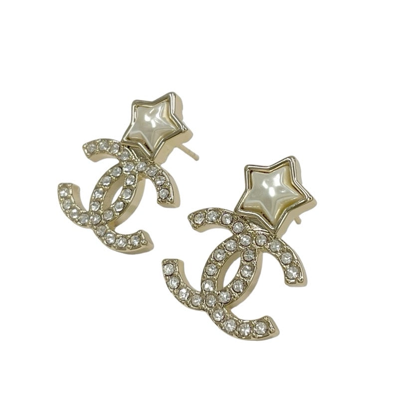 Chanel Earrings Gold Coco Mark Rhinestone Star