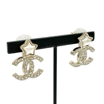 Chanel Earrings Gold Coco Mark Rhinestone Star