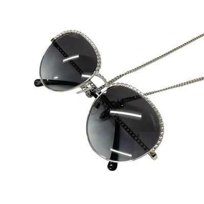 Chanel CHANEL Sunglasses Black Silver Coco Mark Eyewear with Chain