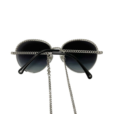 Chanel CHANEL Sunglasses Black Silver Coco Mark Eyewear with Chain