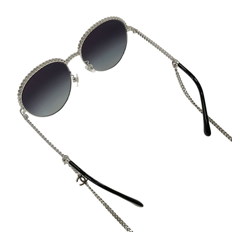 Chanel CHANEL Sunglasses Black Silver Coco Mark Eyewear with Chain