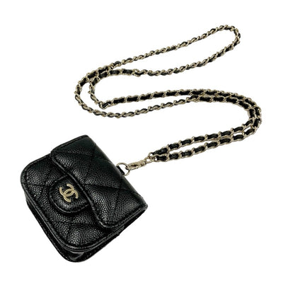 Chanel Caviar Skin Black Gold Coco Mark Matelasse Airpods Case Chain