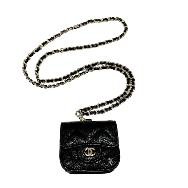 Chanel Caviar Skin Black Gold Coco Mark Matelasse Airpods Case Chain